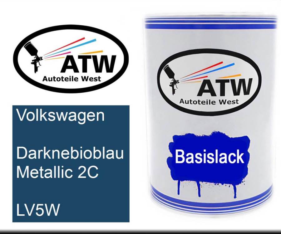 Volkswagen, Darknebioblau Metallic 2C, LV5W: 500ml Lackdose, von ATW Autoteile West.